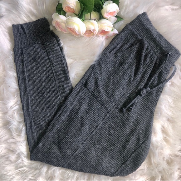 Pink Rose Pants - Gray Ribbed Joggers